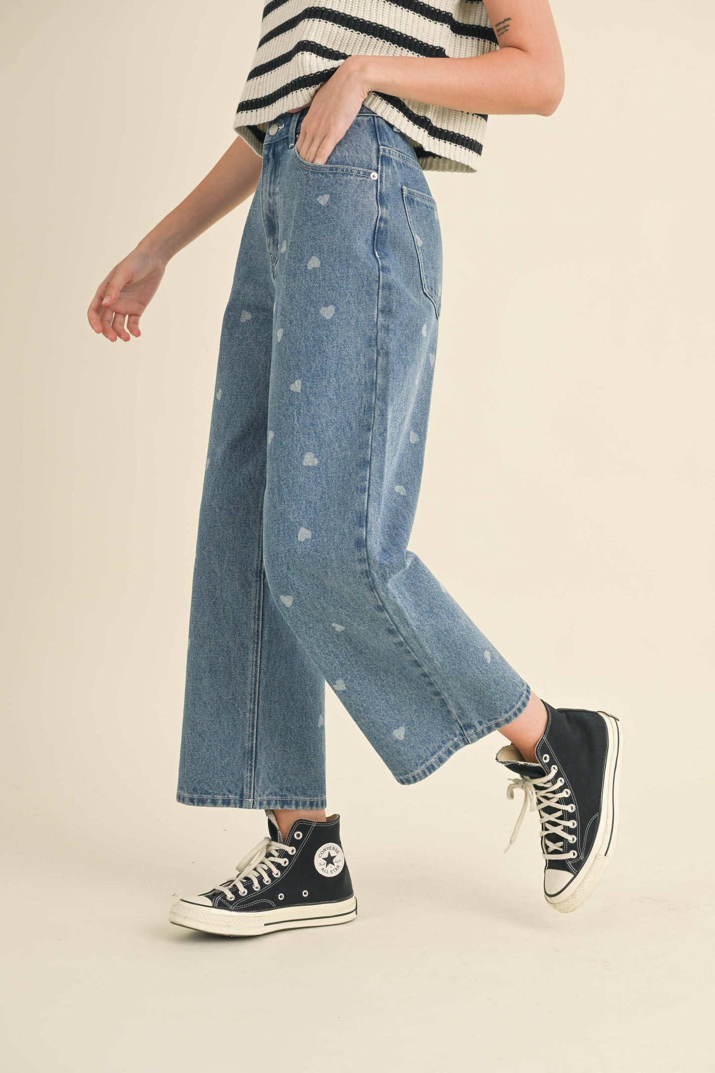 Heart Print Blue Denim Pants