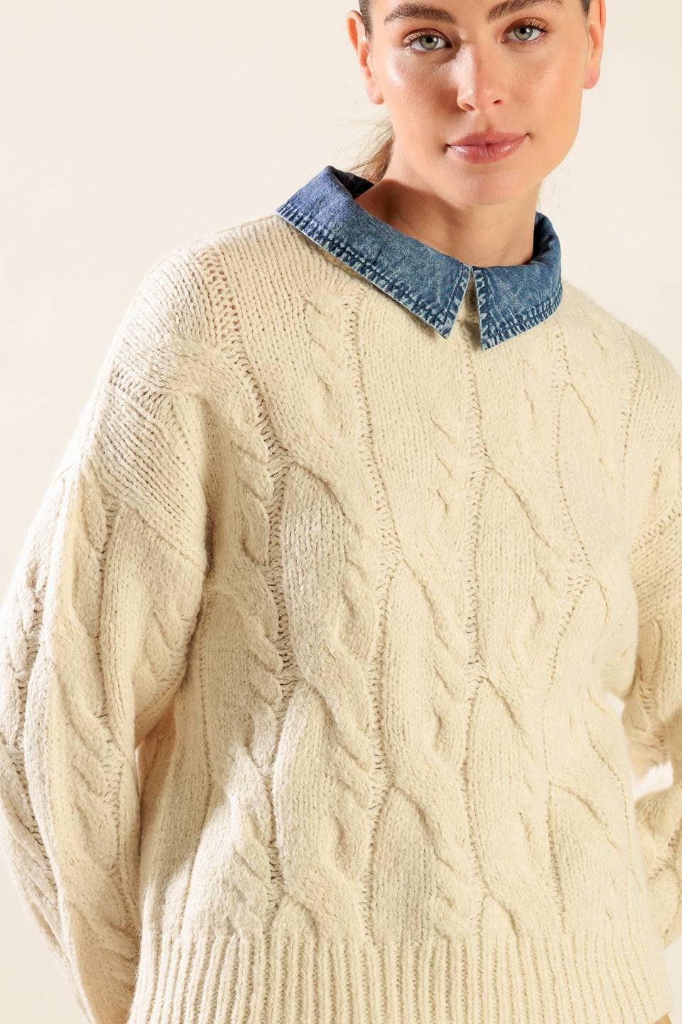 Denim Collar Pullover