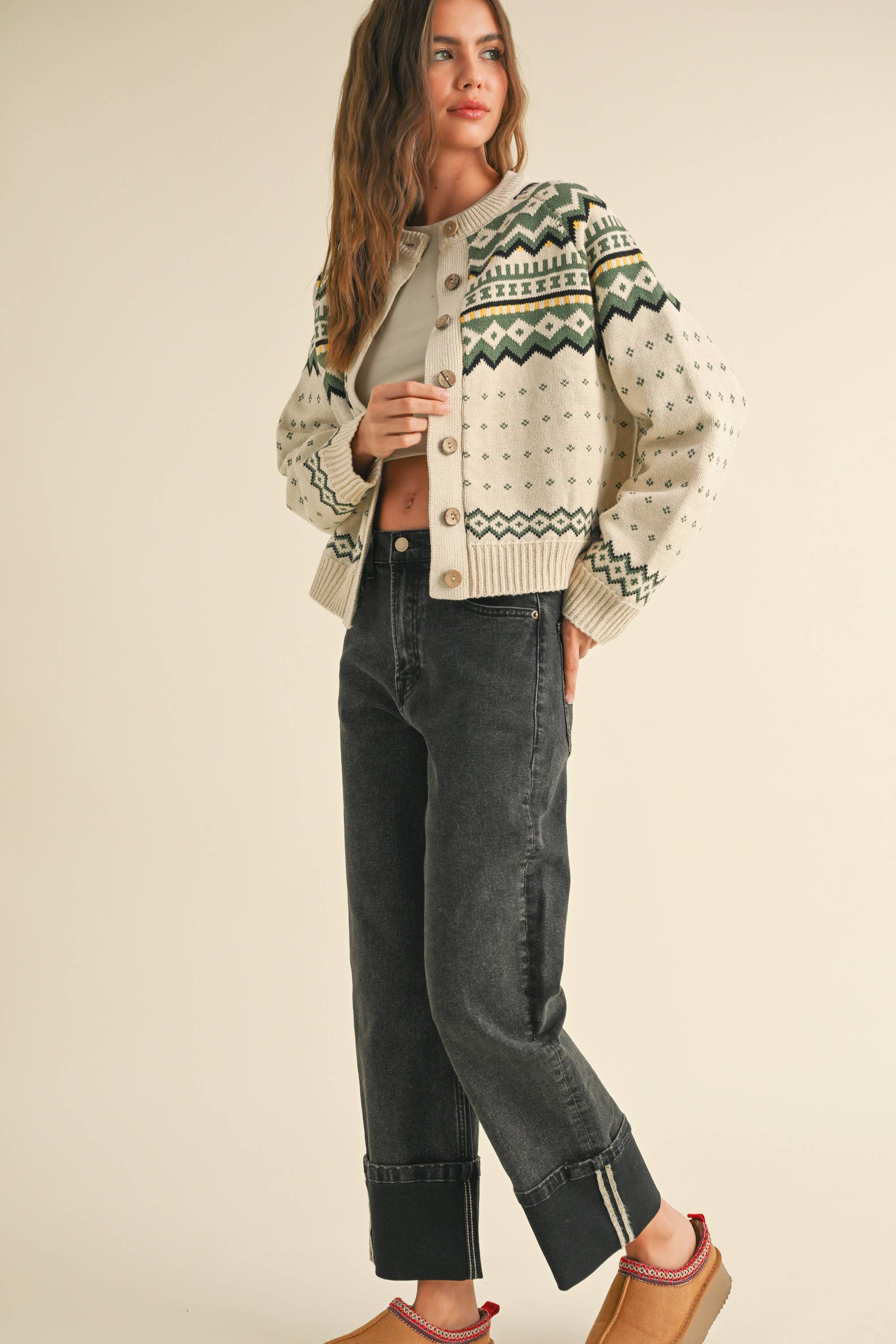 Green Multi Chevron Cardigan