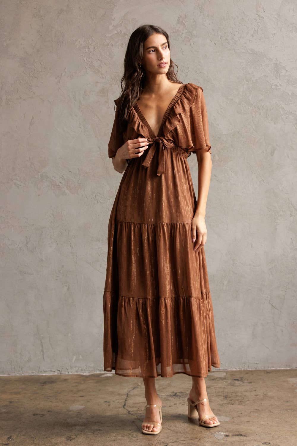 Shimmer Tiered Midi Dress