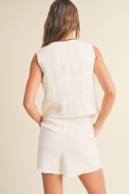 Linen Tuxedo Vest - White