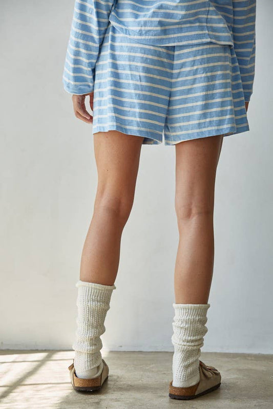 Blue Striped Elastic Shorts