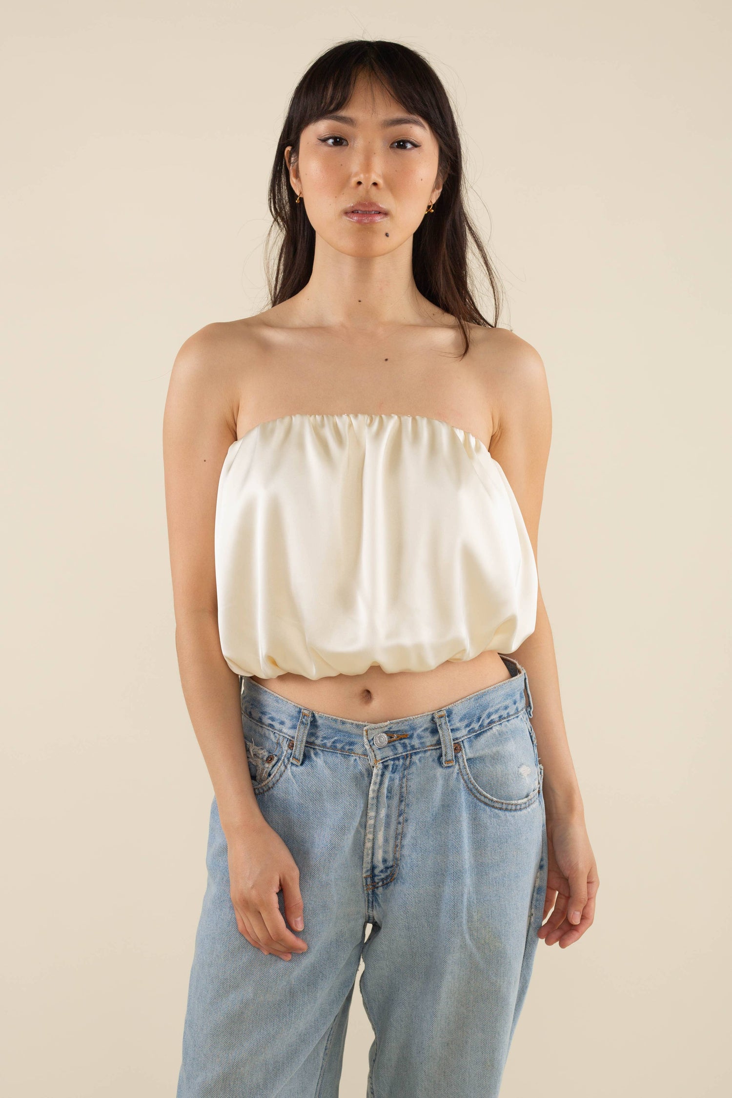 Brae Bubble Crop Satin Tube Top