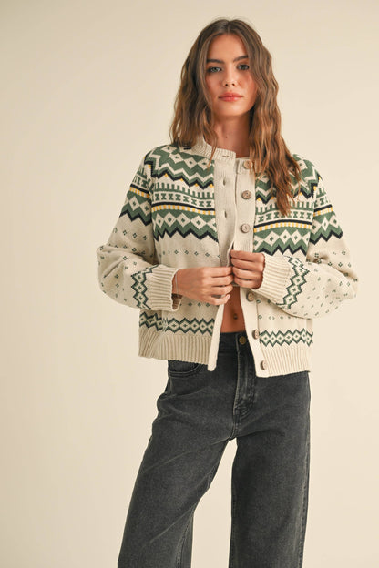 Green Multi Chevron Cardigan