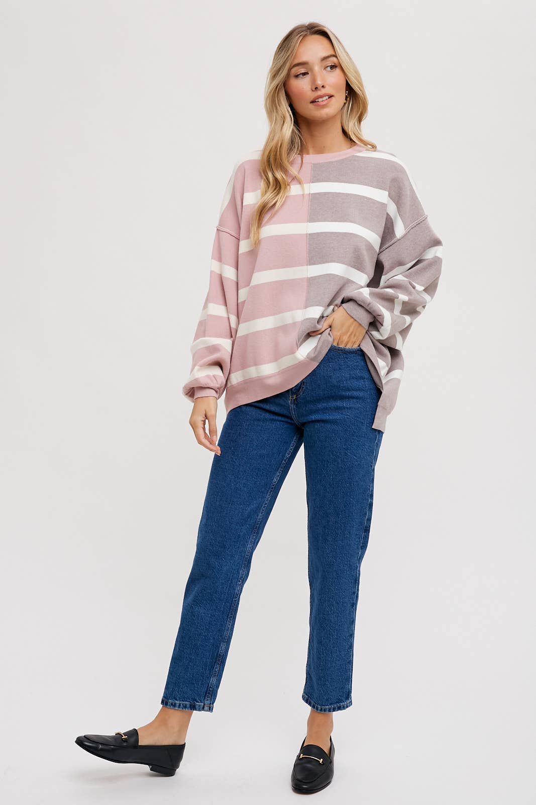 Rose Striped Color Block Sweatshirt