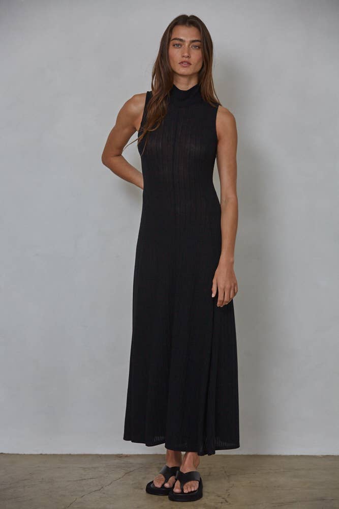 Knit Mock Neck Maxi Dress - Black