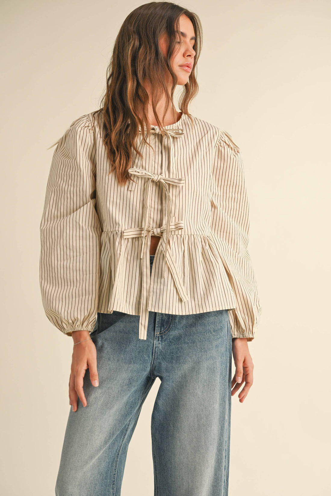 Stripe Woven Blouse Tie Front