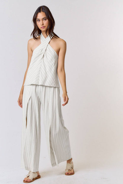 Linen Stripe Halter Neck Top