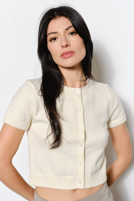 Lucy Short Sleeve Cardigan - Ivory