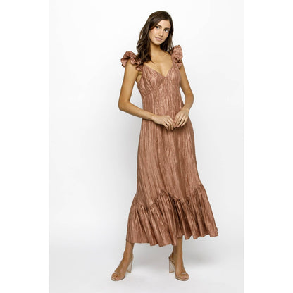 Brick Foil Metallic Midi Dress