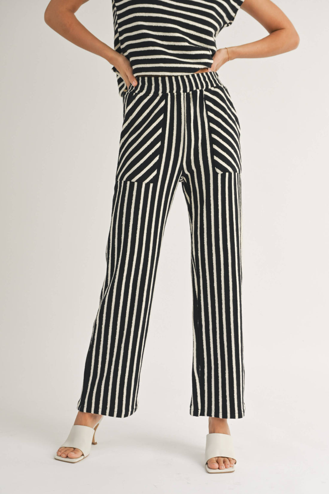 Black Textured Stripe Pants