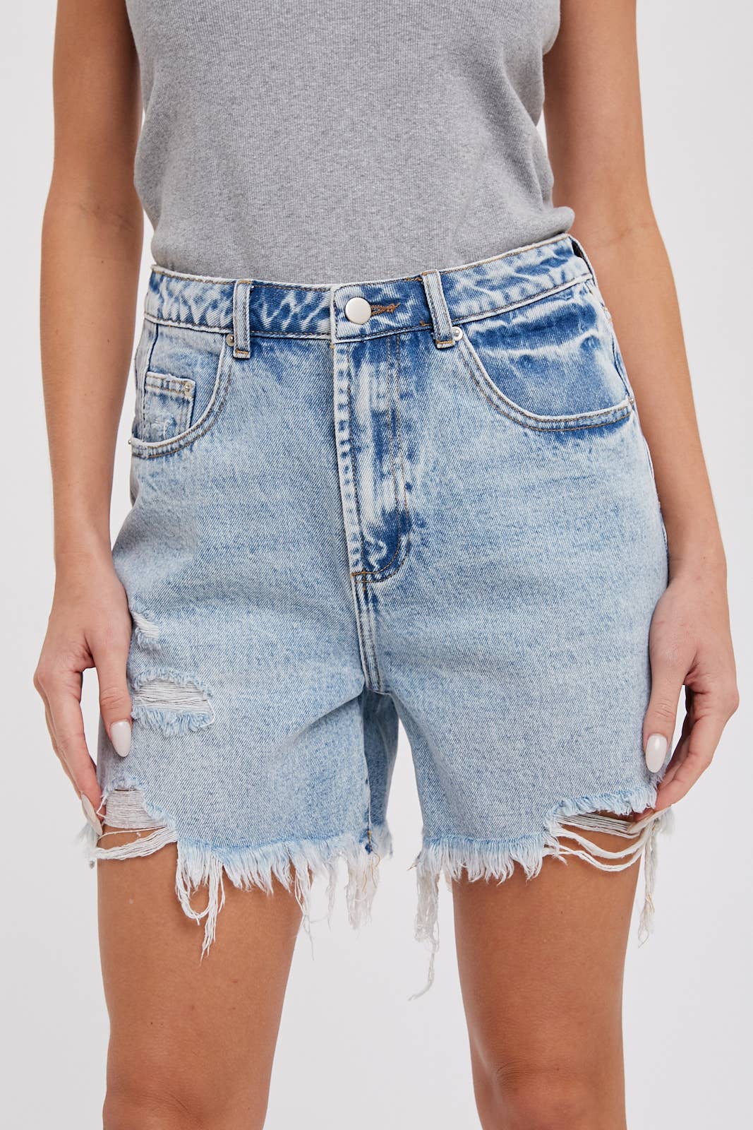 Light Denim Mid-Length Shorts