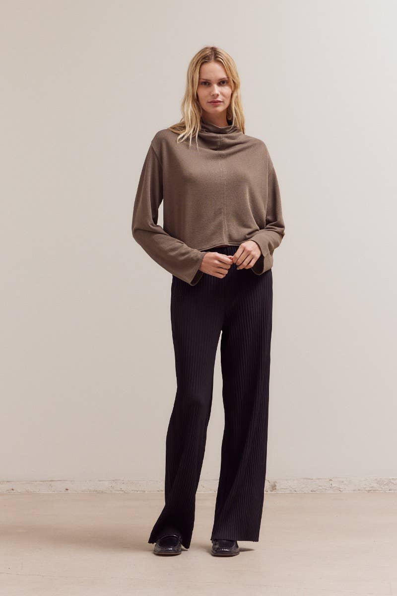 Cowl Neck Loose Top - Tapenade