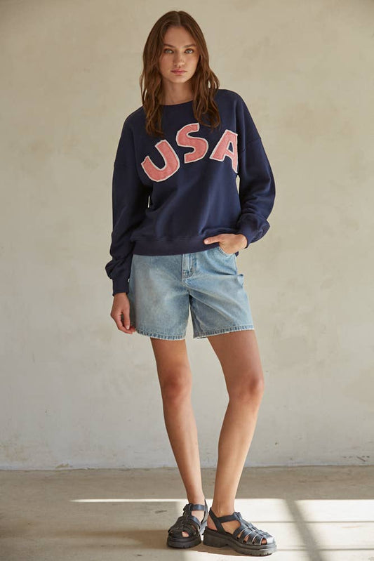 Navy USA Patchwork Pullover