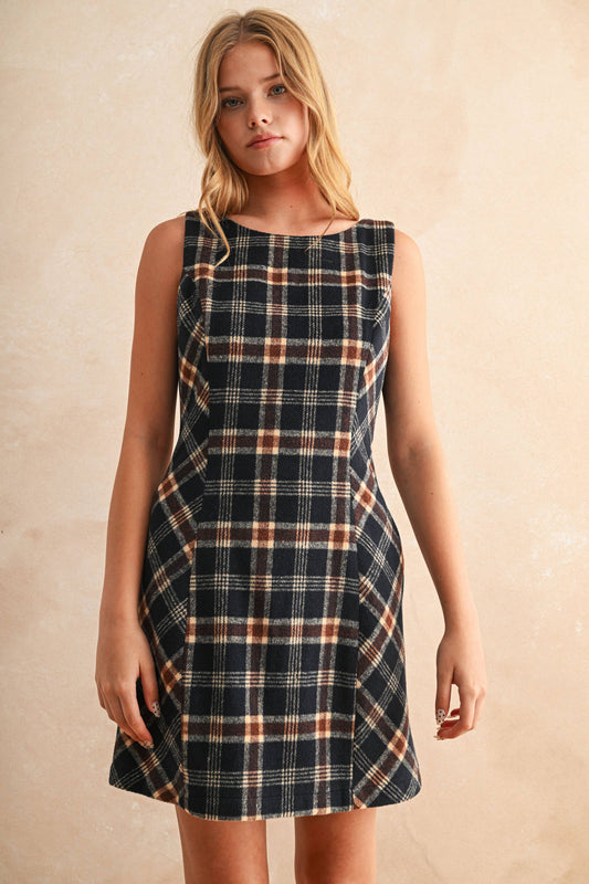 Plaid Pattern Mini Dress