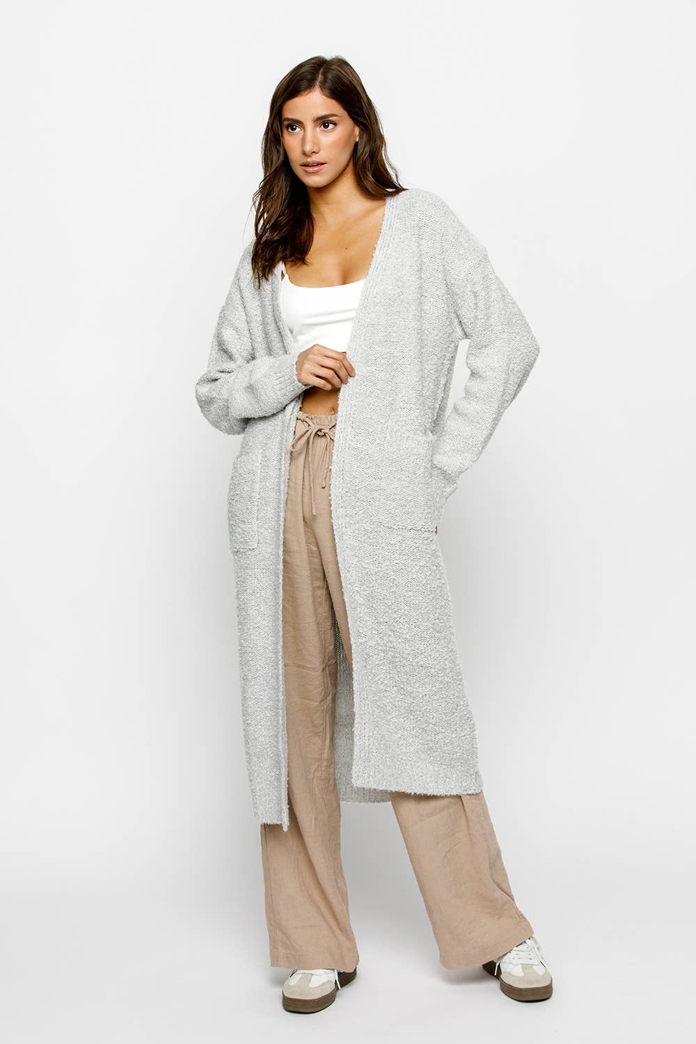Long Knit Cardigan Grey