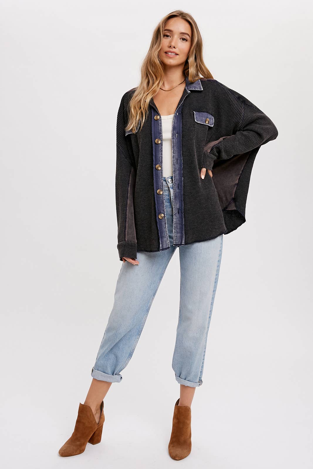 Navy Slouchy Waffle Knit Jacket