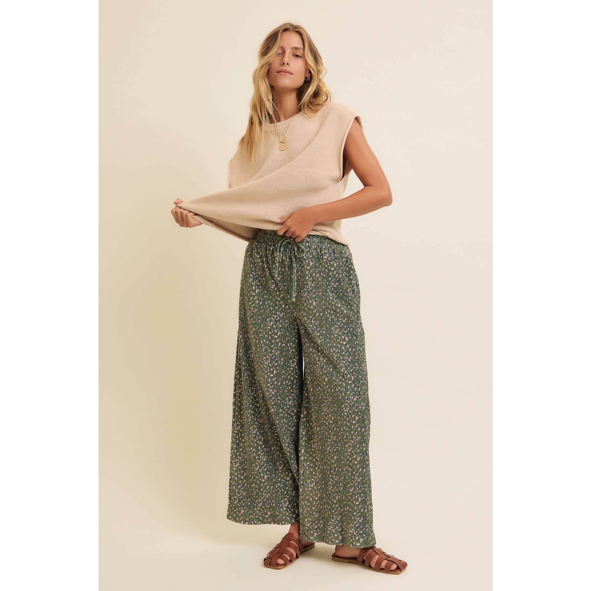 Pleated Velvet Wide Leg Pant