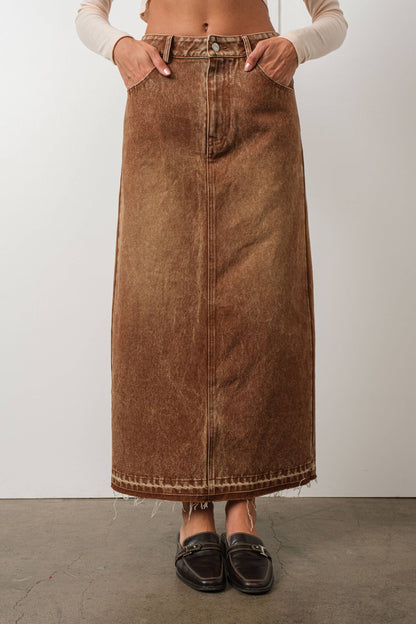 Brown Washed Denim Skirt