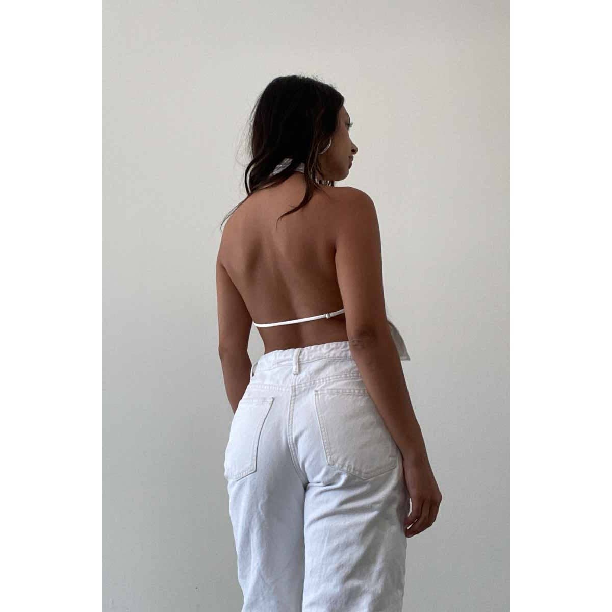 Satin Halter Open Back White