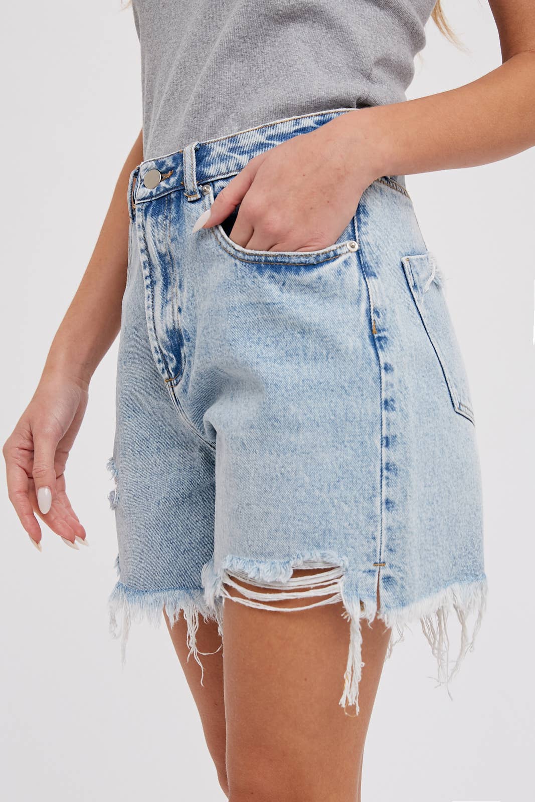 Light Denim Mid-Length Shorts