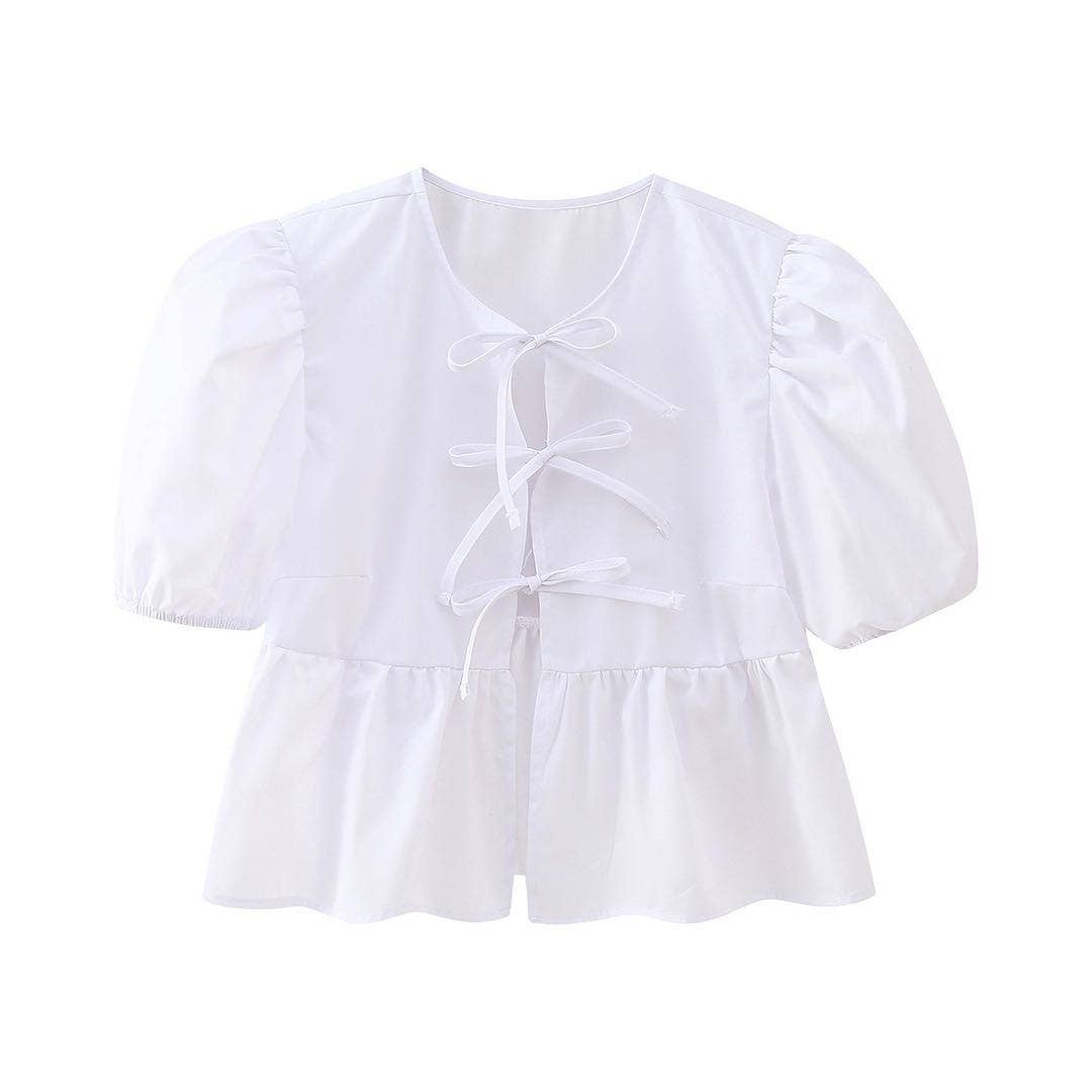 Front-Tie Peplum Blouse - White