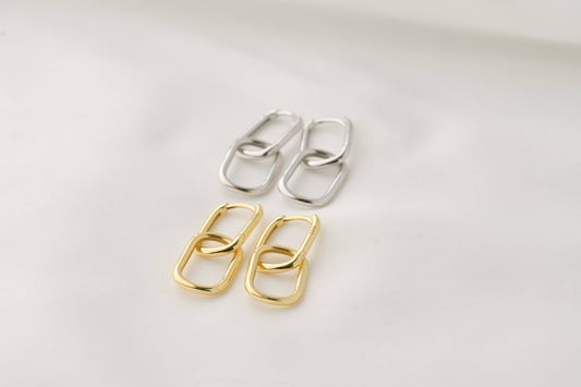 Double Oblong Hoops - Sterling Silver