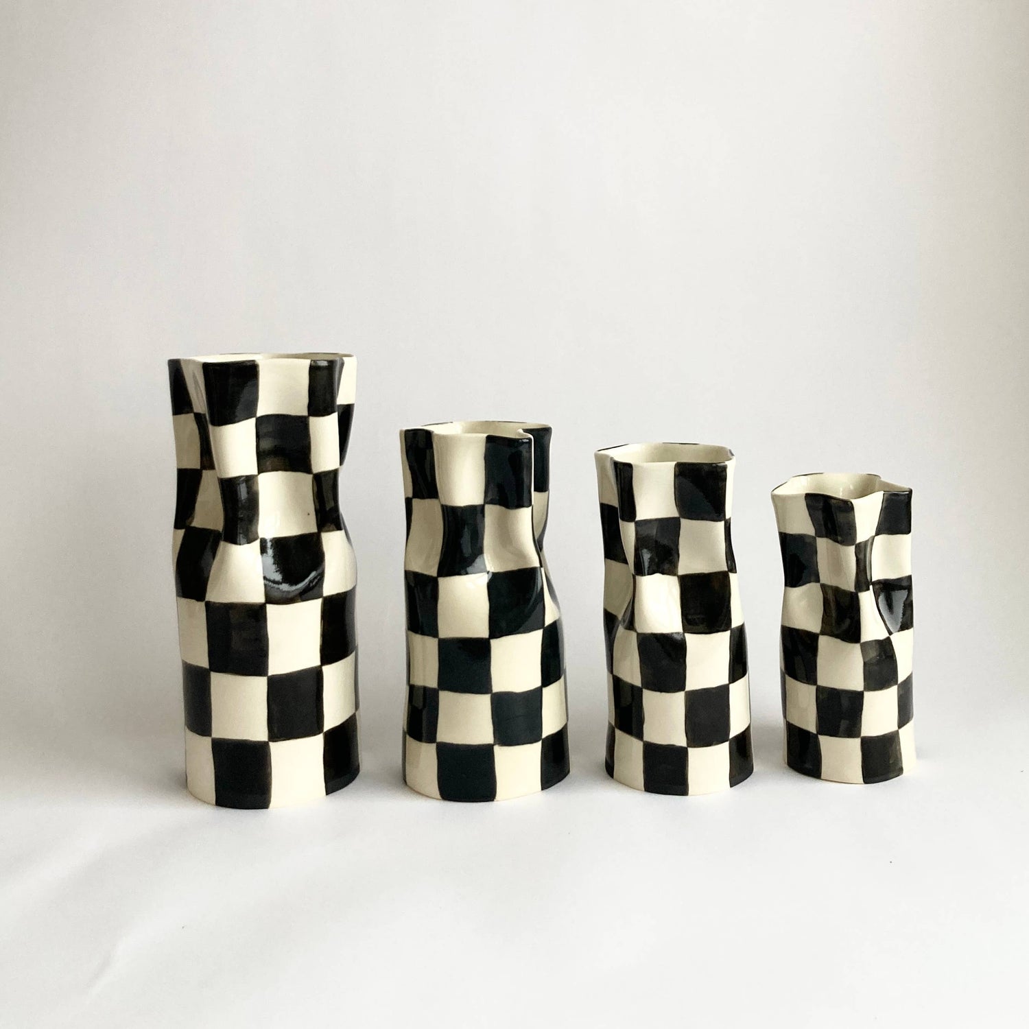 Ceramic Vase with Black Checkers: Small